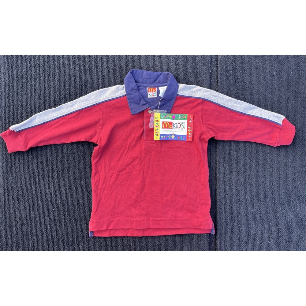 Vintage McKids Rugby Polo Shirt Boys 24 Months Red Grey‎ Colorblock Long Sleeve